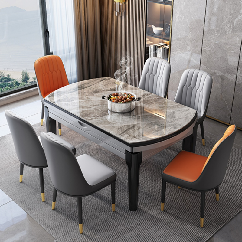 Modern Simple Dining Table Rectangle Shape Dinner Table with Wooden Base for Living Room