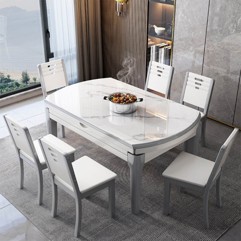 Modern Simple Dining Table Rectangle Shape Dinner Table with Wooden Base for Living Room