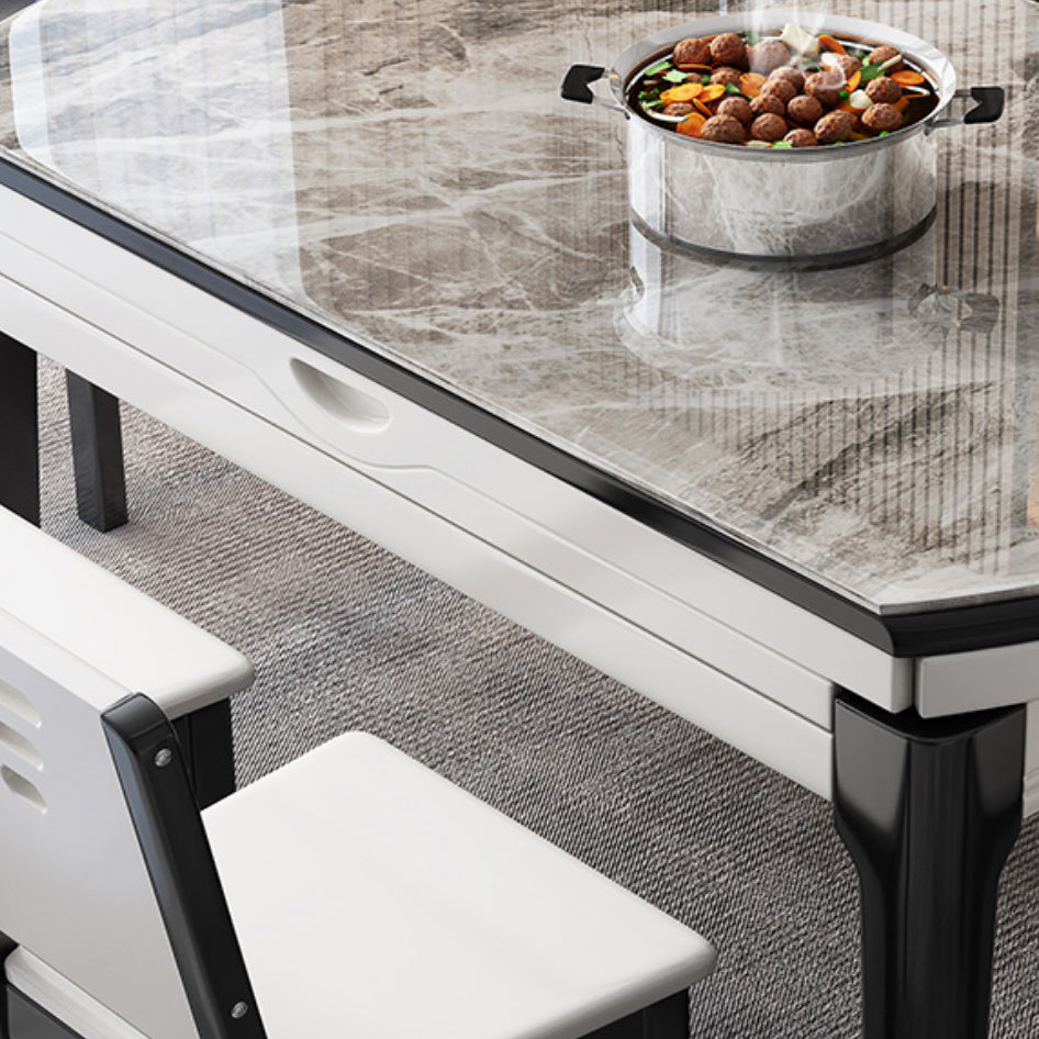Modern Simple Dining Table Rectangle Shape Dinner Table with Wooden Base for Living Room