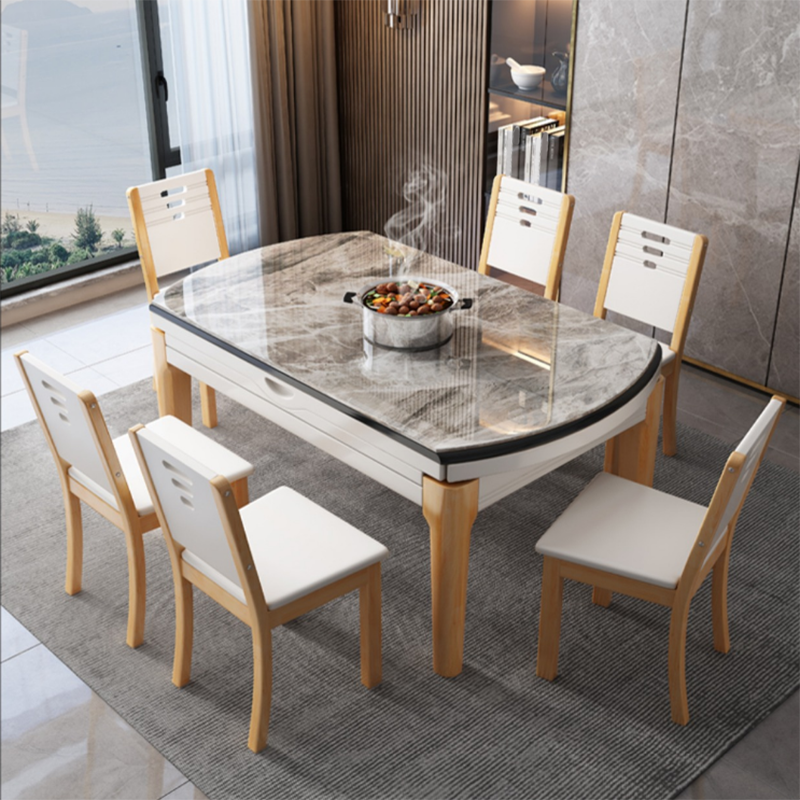 Modern Simple Dining Table Rectangle Shape Dinner Table with Wooden Base for Living Room