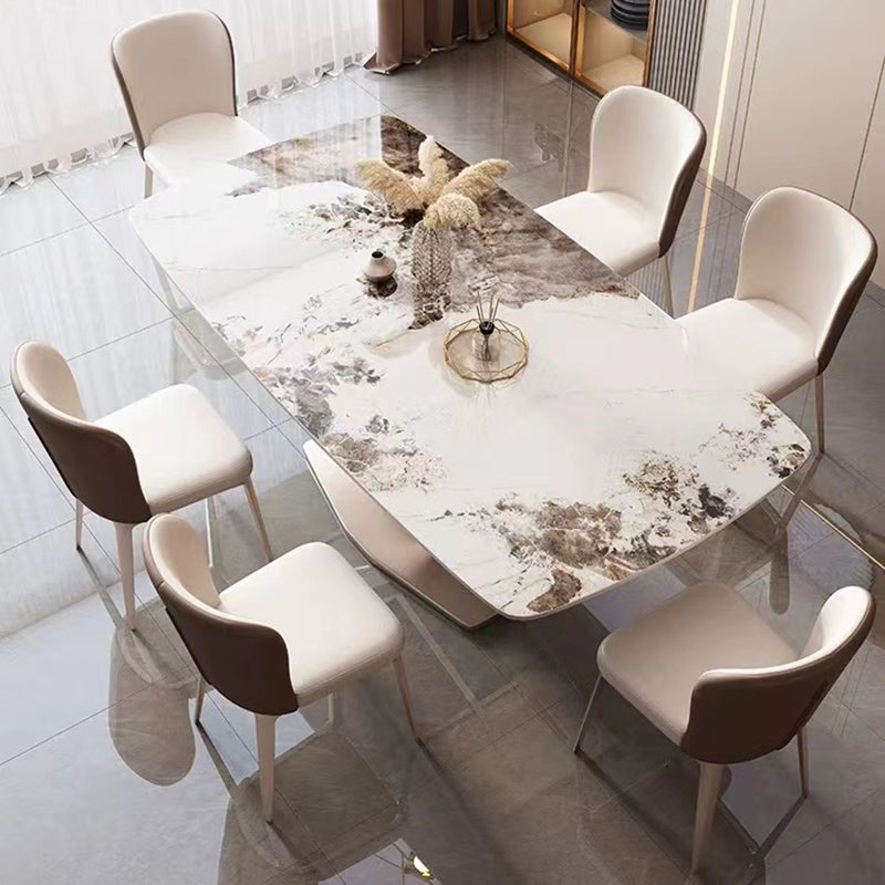 Modern Style Dining Table Rectangle Dinner Table with Metal Base for Dining Room