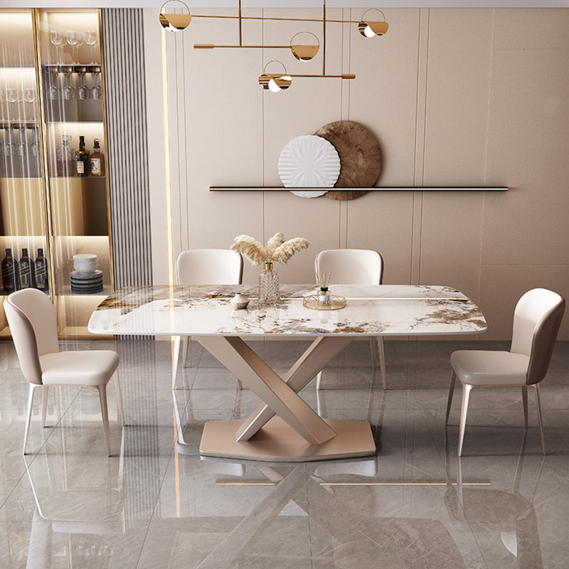 Modern Style Dining Table Rectangle Dinner Table with Metal Base for Dining Room