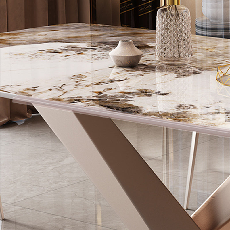 Modern Style Dining Table Rectangle Dinner Table with Metal Base for Dining Room