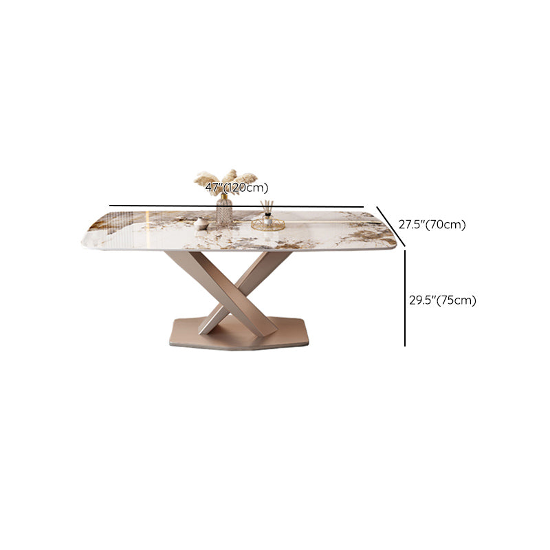 Modern Style Dining Table Rectangle Dinner Table with Metal Base for Dining Room