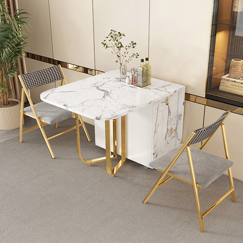 Modern Simple Dining Table Collapsible Dinner Table with Metal Base for Dining Room