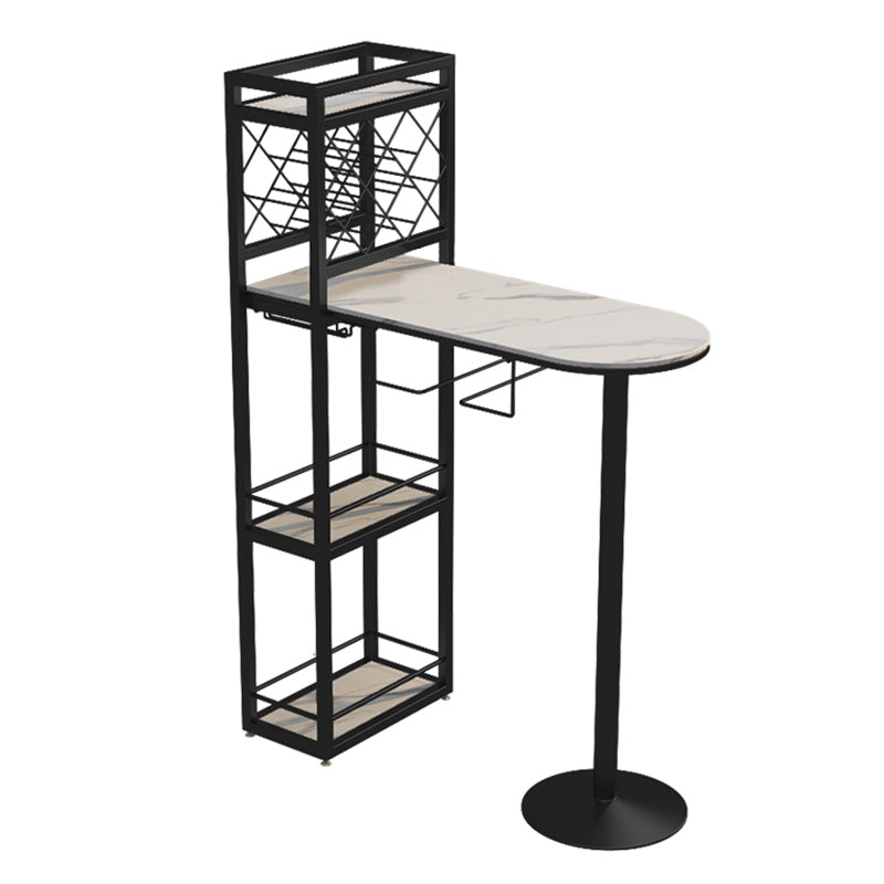 Specialty Stone Top Bar Table Contemporary Pub Table with Metal Storage