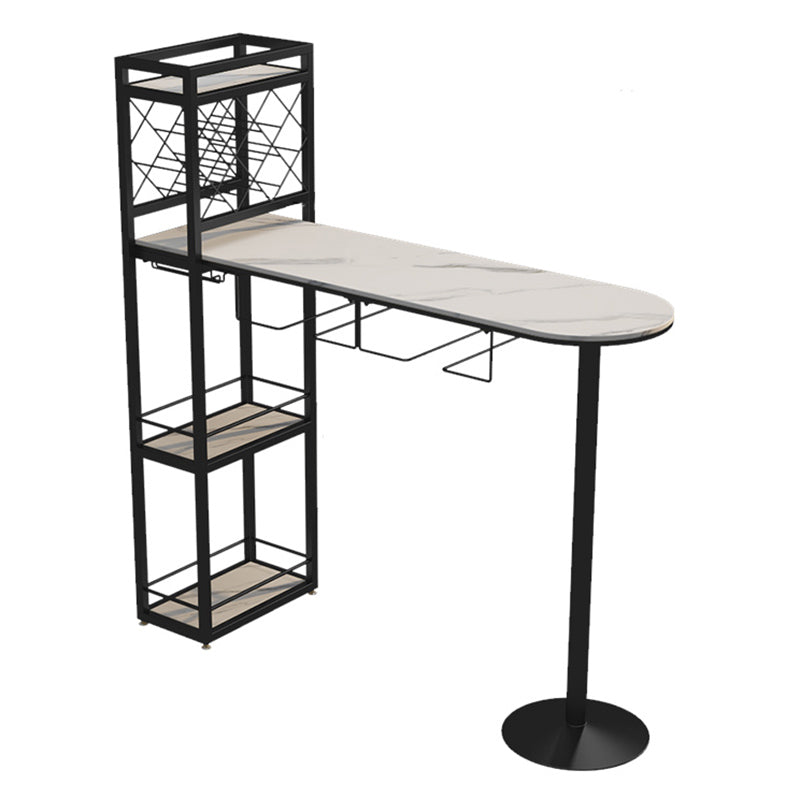 Specialty Stone Top Bar Table Contemporary Pub Table with Metal Storage