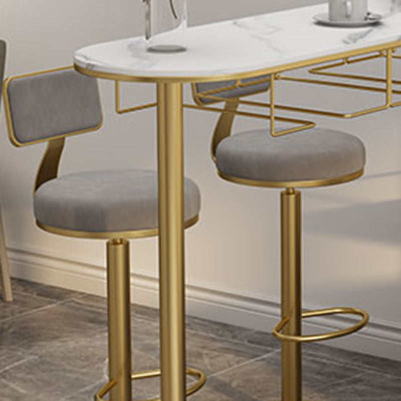 Specialty Stone Top Bar Table Contemporary Pub Table with Metal Storage