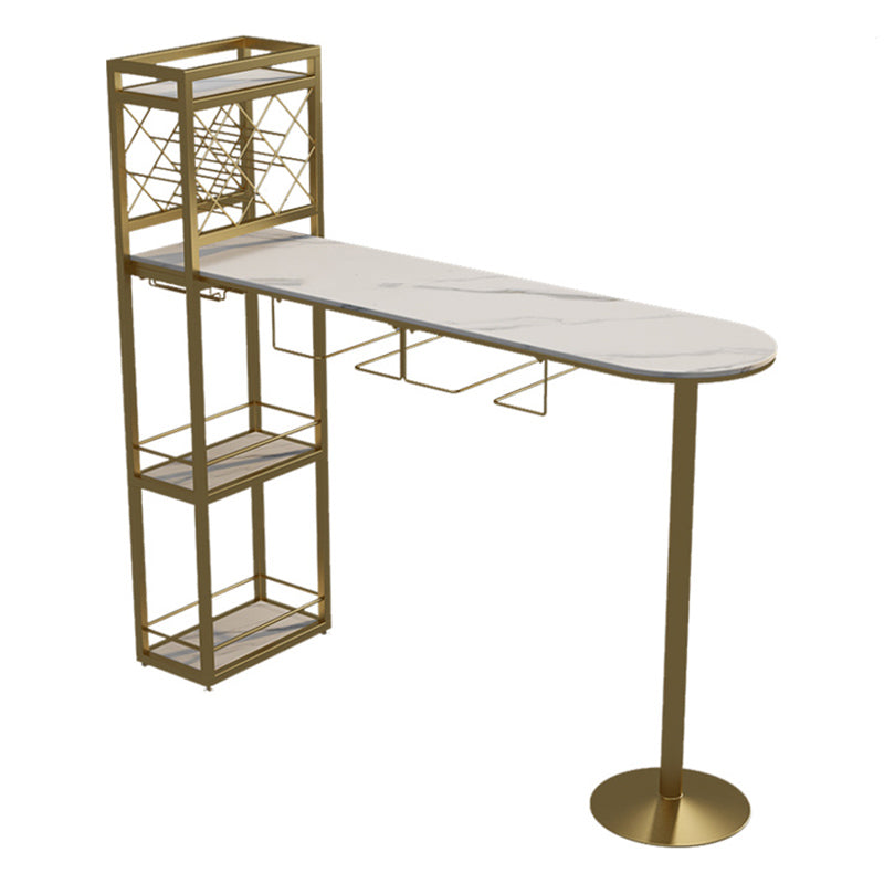 Specialty Stone Top Bar Table Contemporary Pub Table with Metal Storage