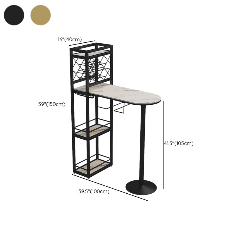 Specialty Stone Top Bar Table Contemporary Pub Table with Metal Storage