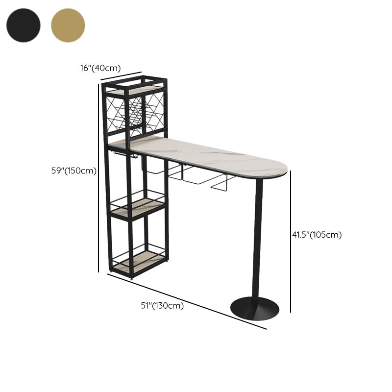 Specialty Stone Top Bar Table Contemporary Pub Table with Metal Storage