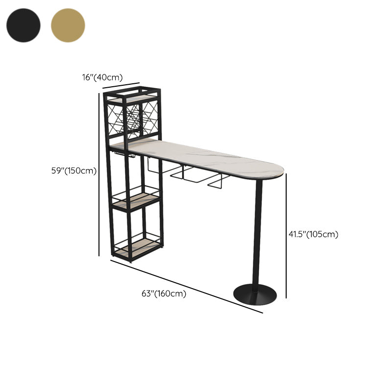 Specialty Stone Top Bar Table Contemporary Pub Table with Metal Storage