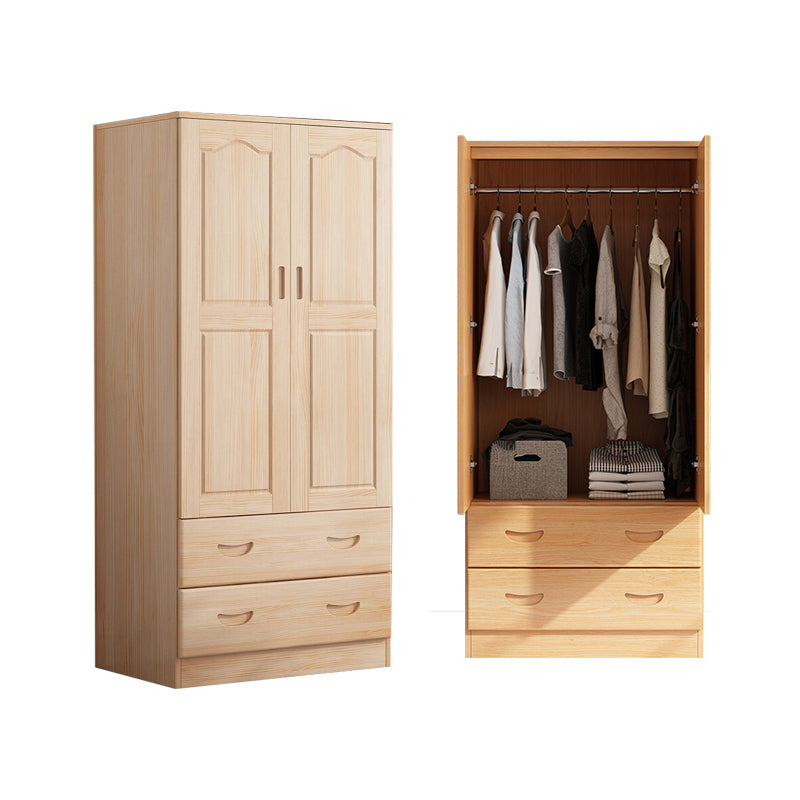 Modern Natural Solid Wood Wardrobe Freestanding Wardrobe with Self Close Drawers
