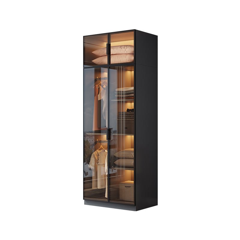 Freestanding Tempered Glass Wardrobe Modern Wardrobe with Garment Rod