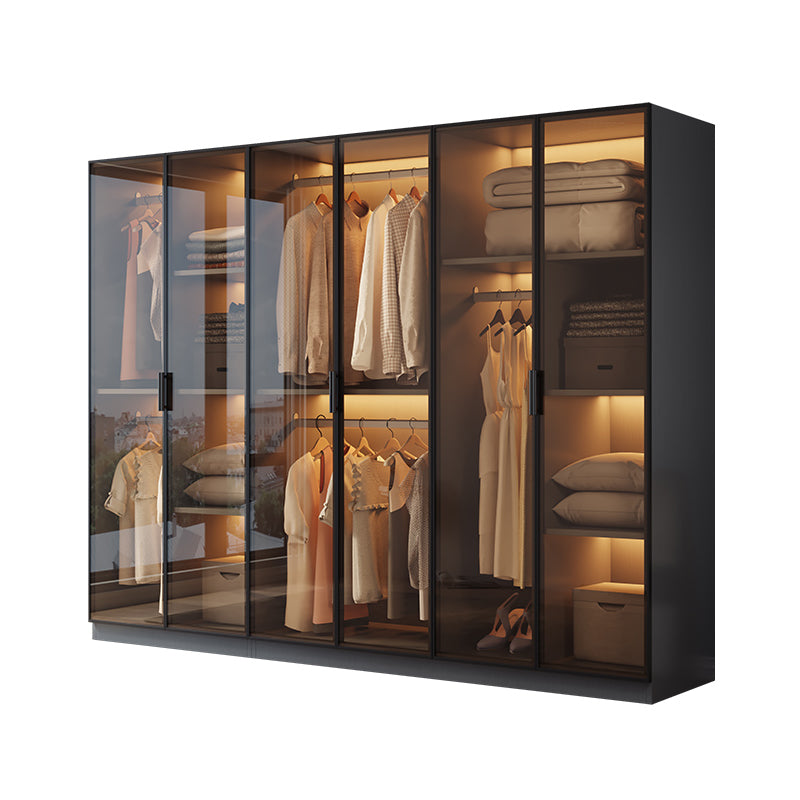 Freestanding Tempered Glass Wardrobe Modern Wardrobe with Garment Rod
