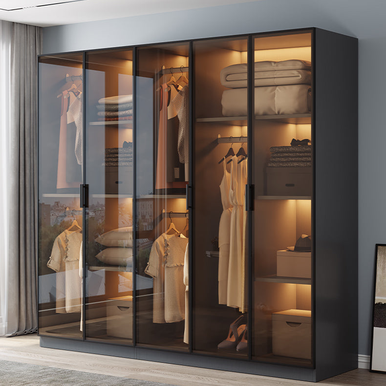 Freestanding Tempered Glass Wardrobe Modern Wardrobe with Garment Rod