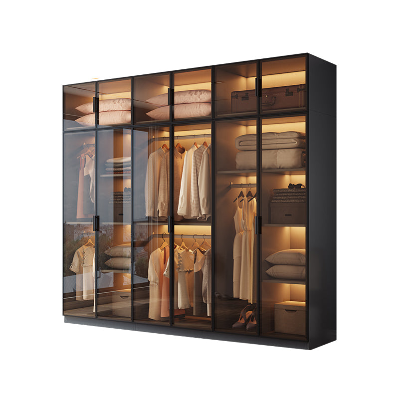 Freestanding Tempered Glass Wardrobe Modern Wardrobe with Garment Rod
