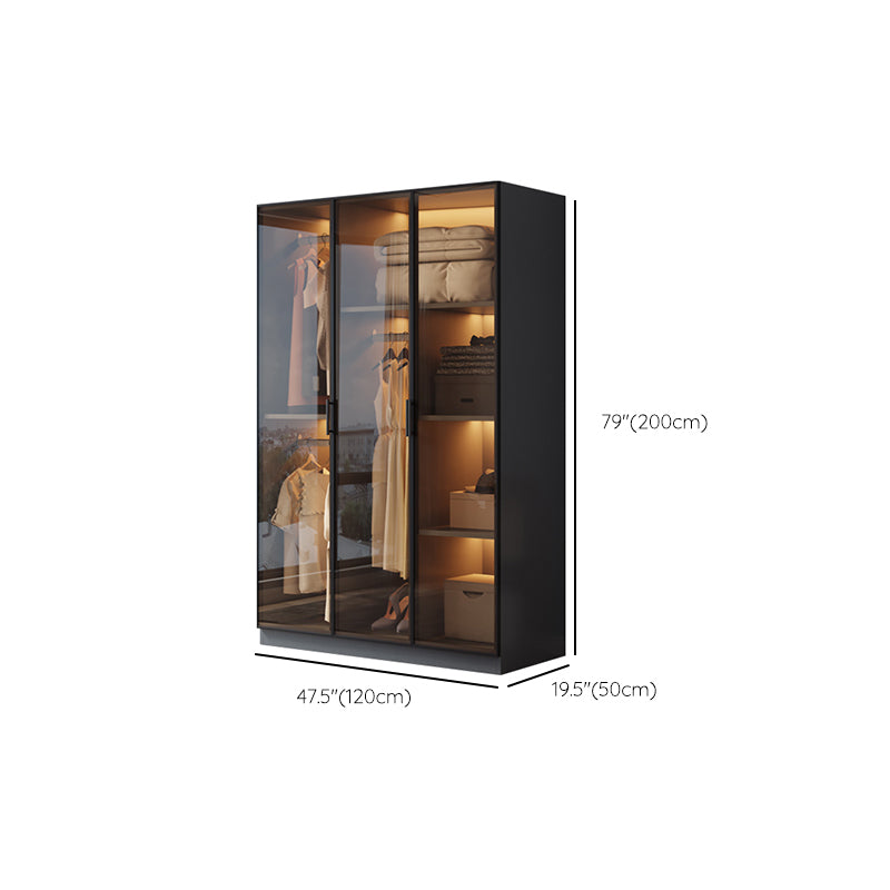 Freestanding Tempered Glass Wardrobe Modern Wardrobe with Garment Rod