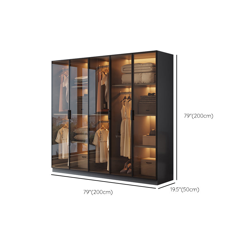 Freestanding Tempered Glass Wardrobe Modern Wardrobe with Garment Rod