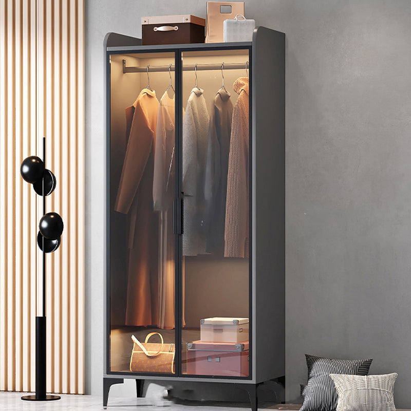 Contemporary Wood Frame Wardrobe Freestanding Wardrobe with Glass Doors