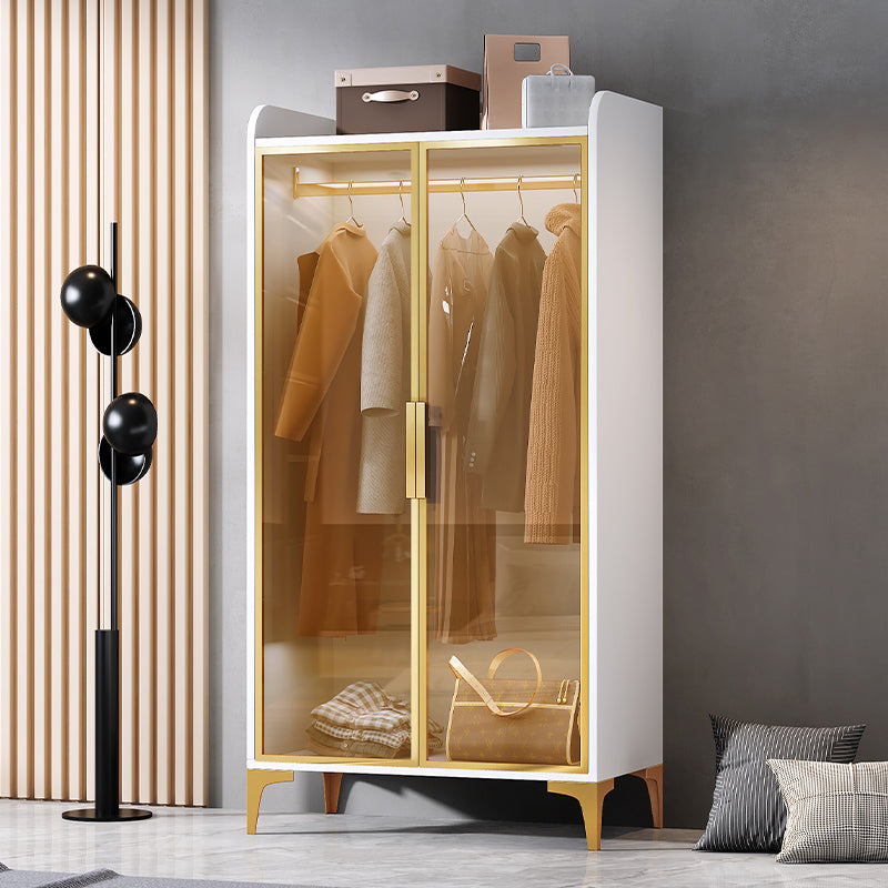 Contemporary Wood Frame Wardrobe Freestanding Wardrobe with Glass Doors