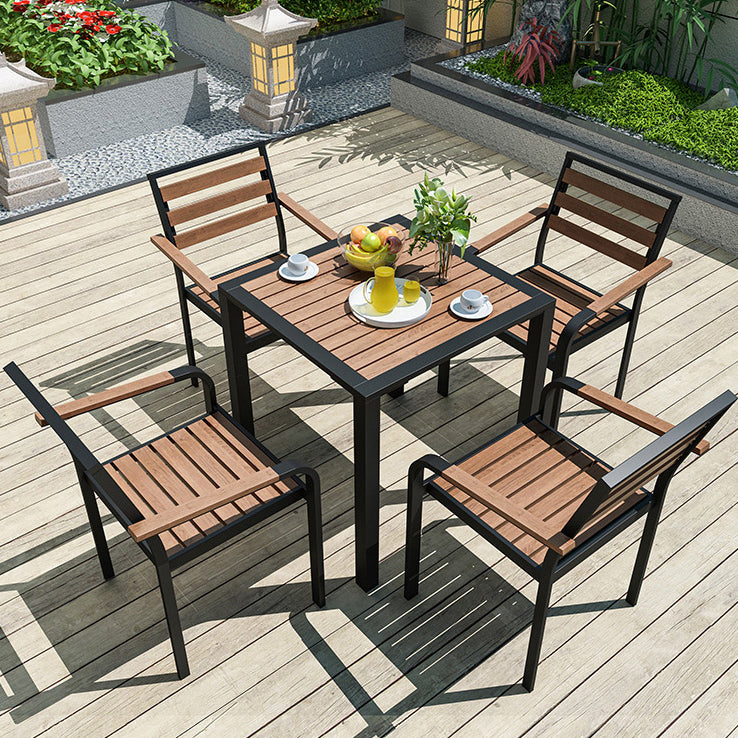 Industrial Geometric Patio Dining Table 1/5/7 PCS Plastic Wood Dining Set