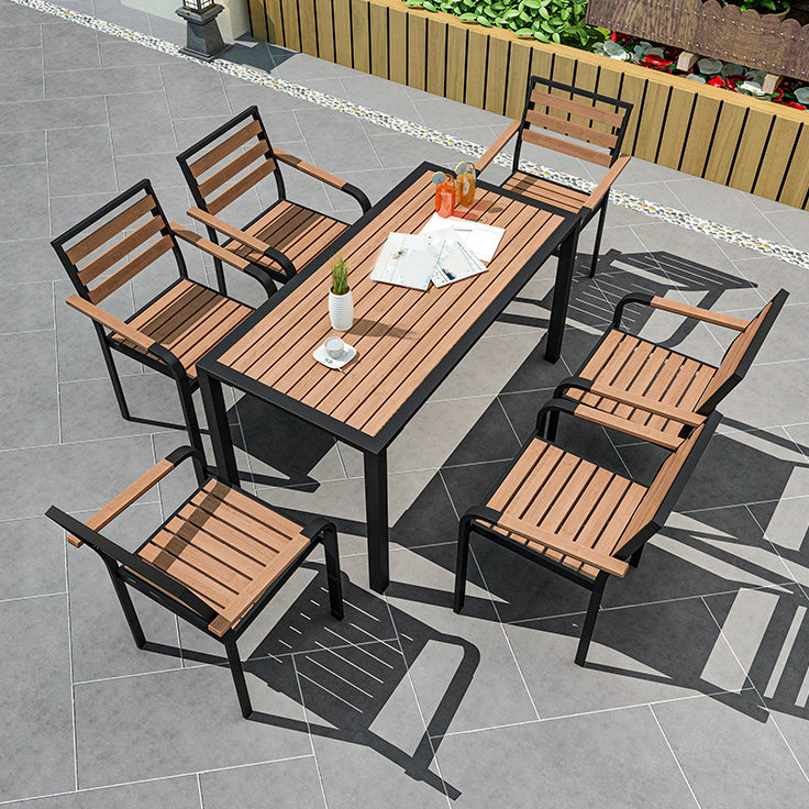 Industrial Geometric Patio Dining Table 1/5/7 PCS Plastic Wood Dining Set