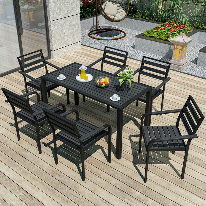 Industrial Geometric Patio Dining Table 1/5/7 PCS Plastic Wood Dining Set