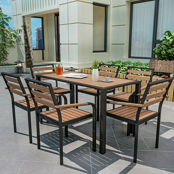 Industrial Geometric Patio Dining Table 1/5/7 PCS Plastic Wood Dining Set