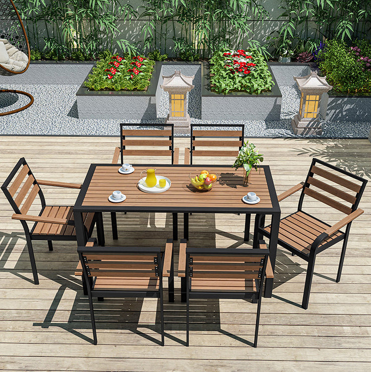 Industrial Geometric Patio Dining Table 1/5/7 PCS Plastic Wood Dining Set