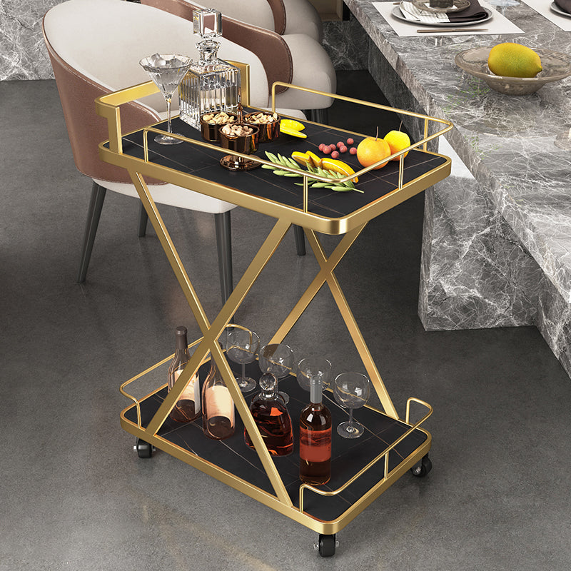 Modern Dining Room Prep Table Rolling Open Shelves Kitchen Trolley
