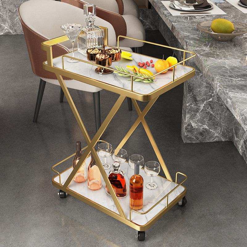 Modern Dining Room Prep Table Rolling Open Shelves Kitchen Trolley