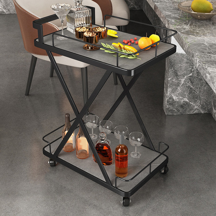 Modern Dining Room Prep Table Rolling Open Shelves Kitchen Trolley