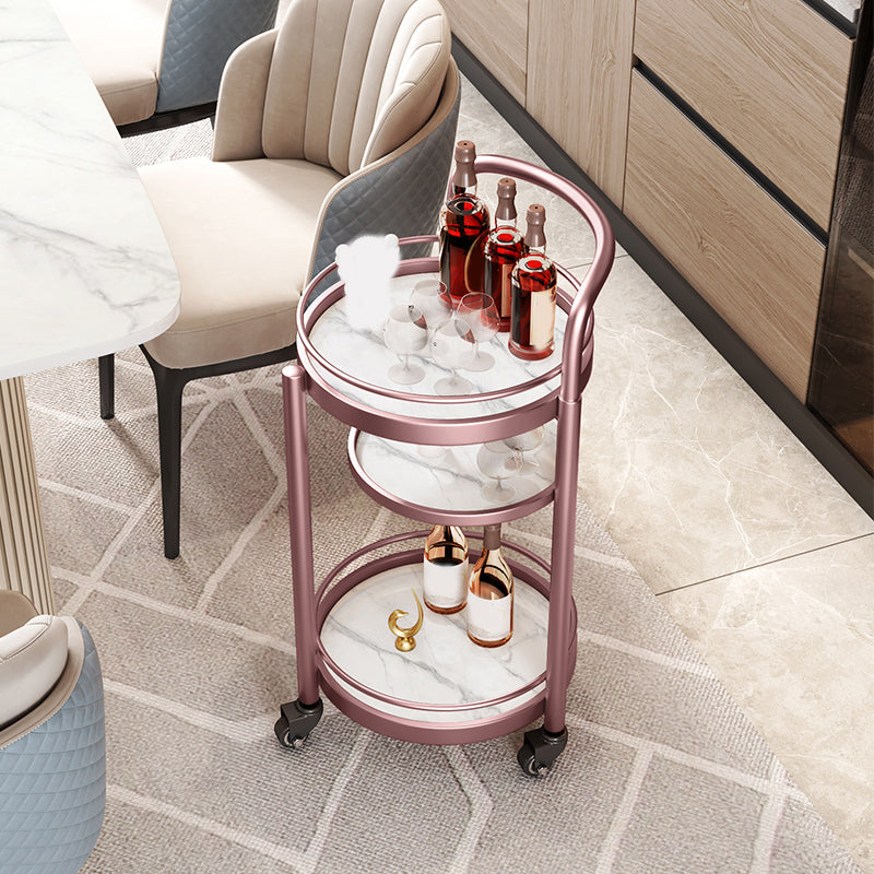 Modern Open Storage Prep Table Round Shape Home Dining Kitchen Trolley