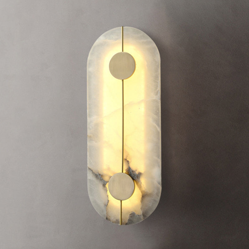 Brass and Stone Wall Lighting Round / Oval LED Wall Mounted Fixture in Gold