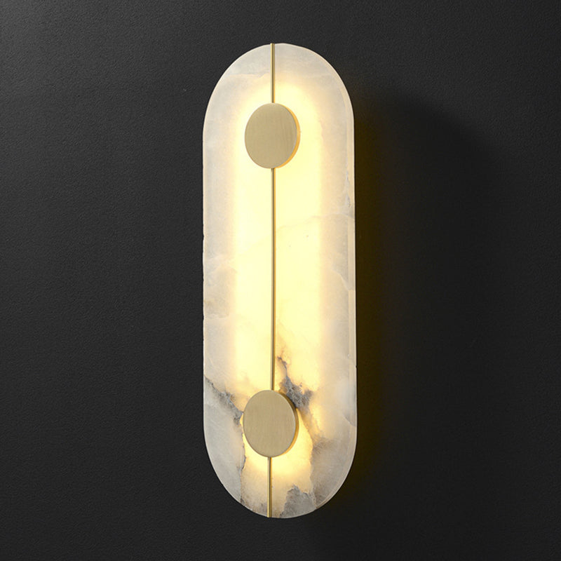Brass and Stone Wall Lighting Round / Oval LED Wall Mounted Fixture in Gold