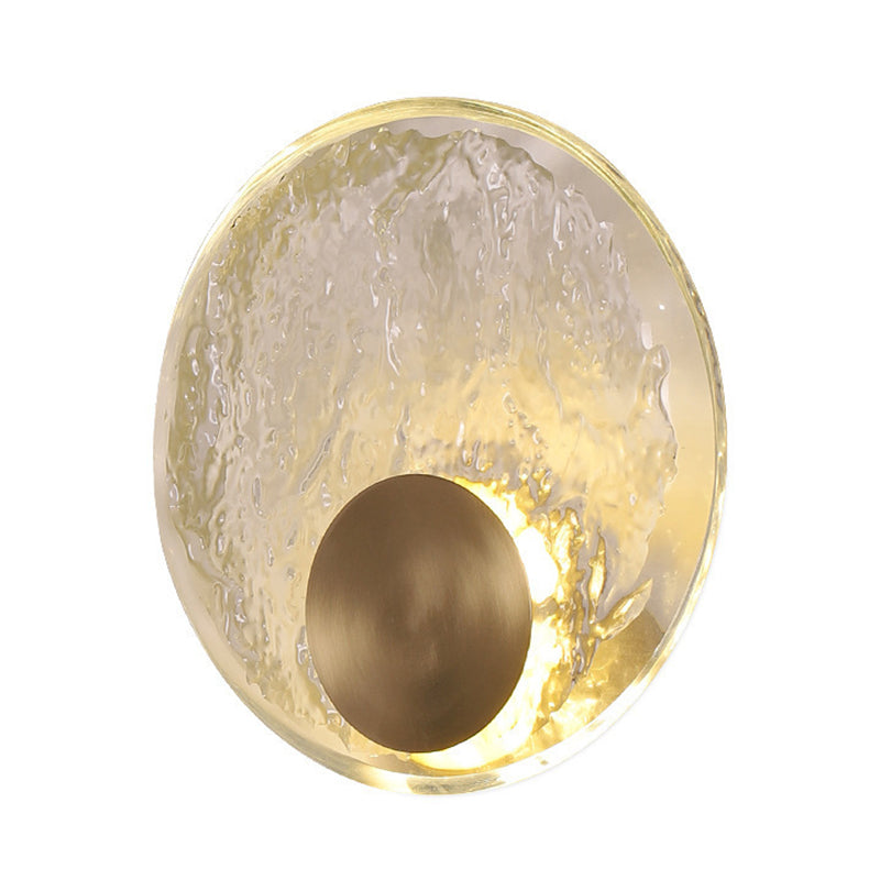 Solid Brass and Crystal Wall Sconce Contemporary Round Wall Light in Gold & Clear