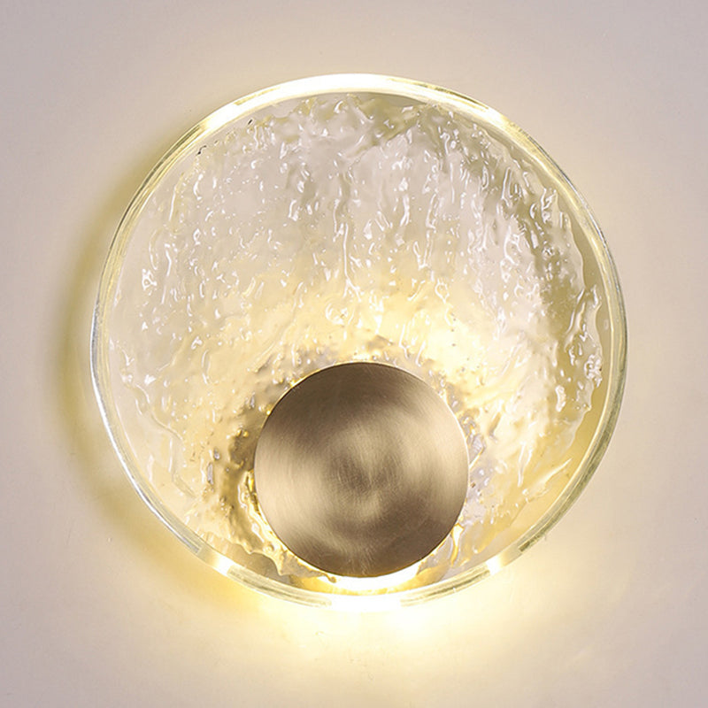 Solid Brass and Crystal Wall Sconce Contemporary Round Wall Light in Gold & Clear