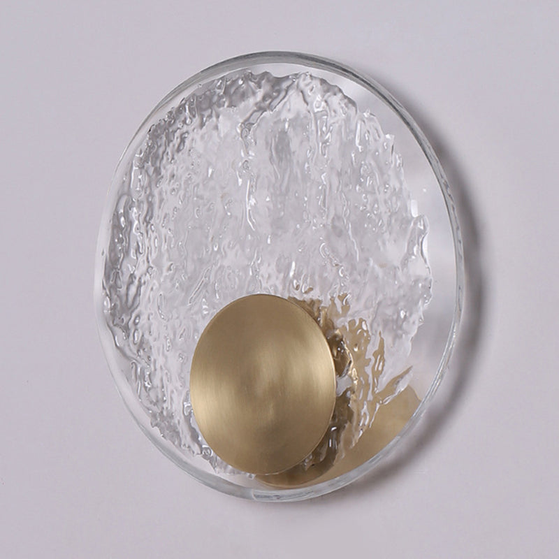 Solid Brass and Crystal Wall Sconce Contemporary Round Wall Light in Gold & Clear