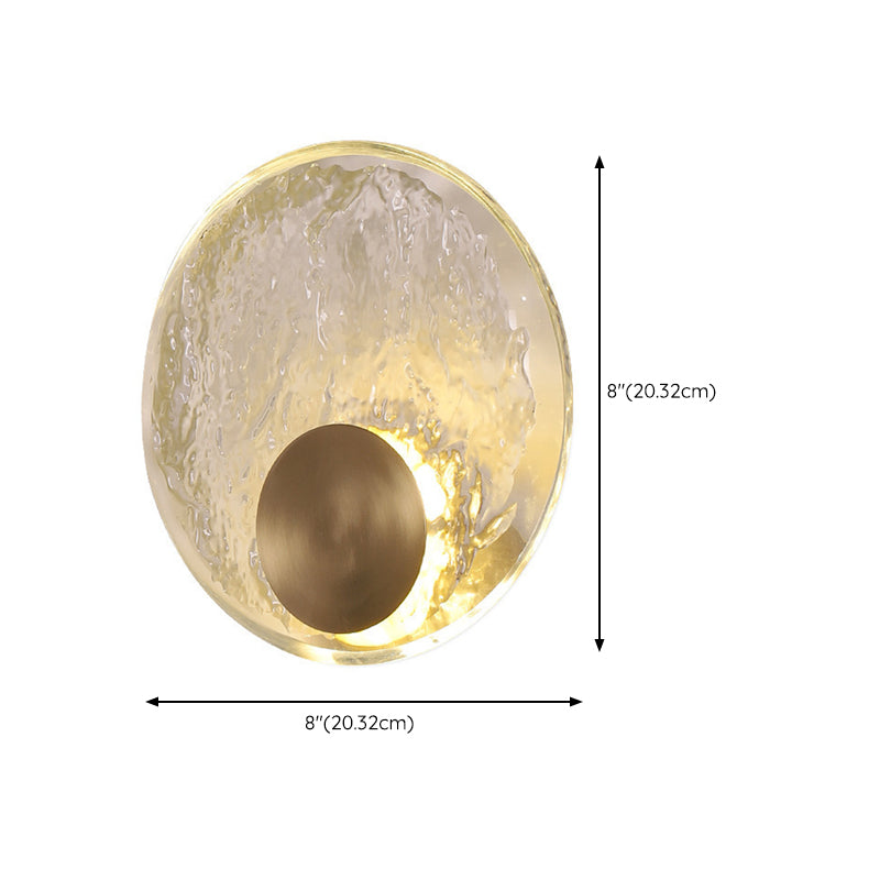 Solid Brass and Crystal Wall Sconce Contemporary Round Wall Light in Gold & Clear