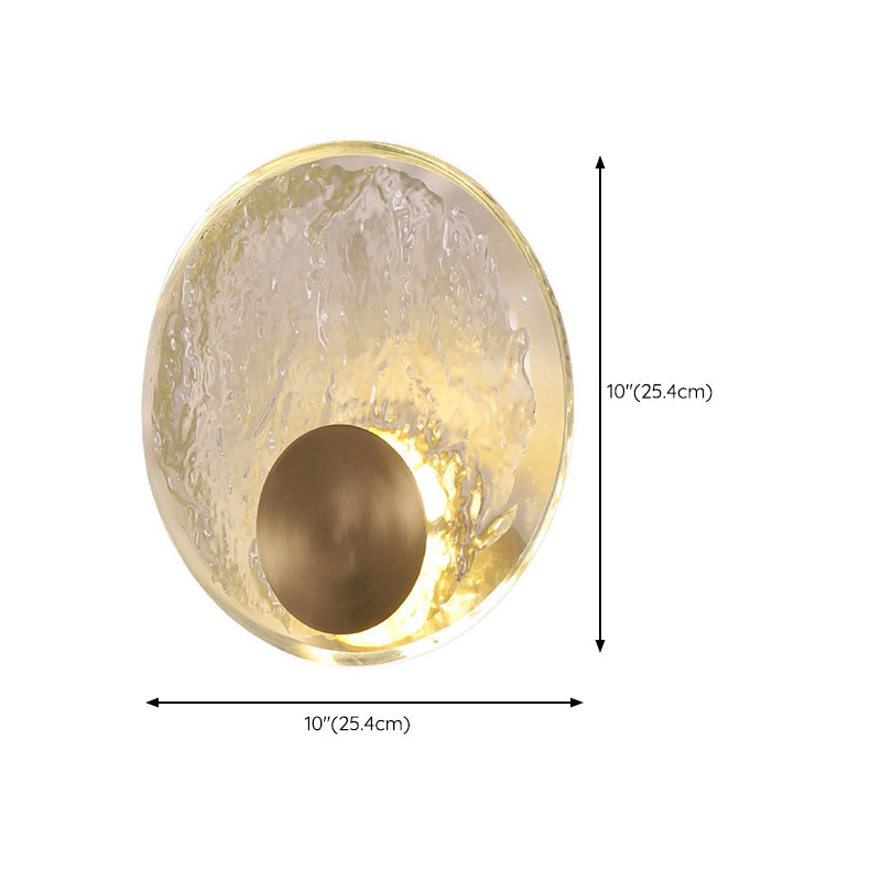Solid Brass and Crystal Wall Sconce Contemporary Round Wall Light in Gold & Clear