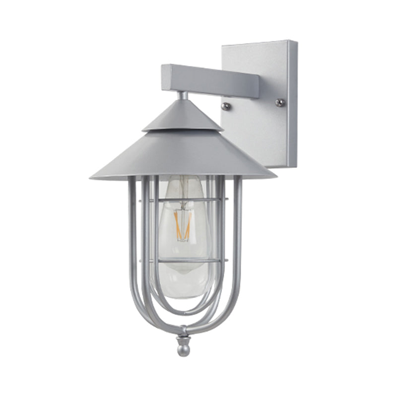 Industrial Metal Wall Sconce Cone Shape Wall Light with Glass Shade for Courtyard