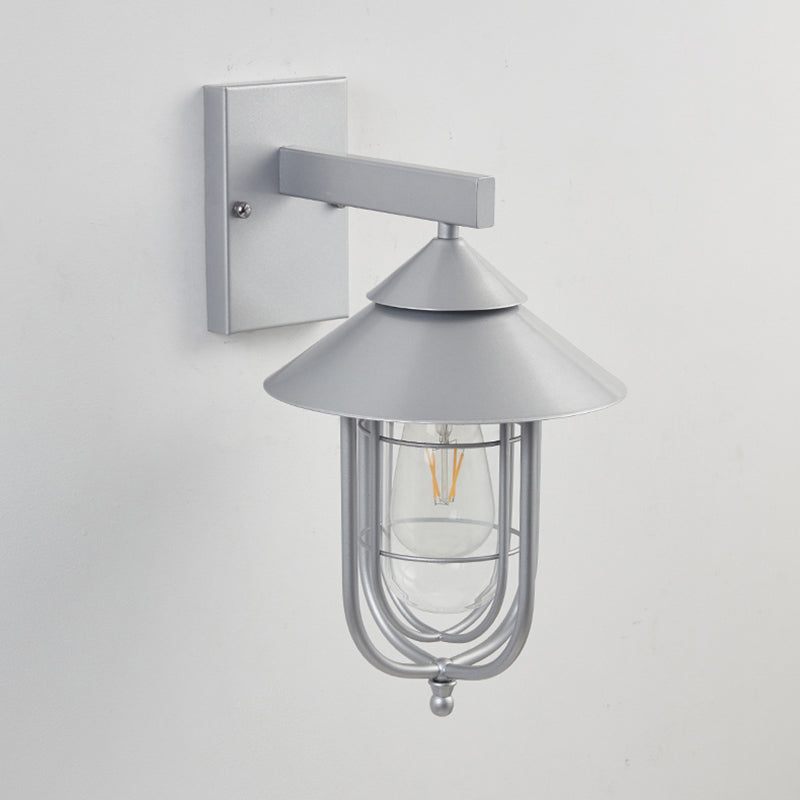 Industrial Metal Wall Sconce Cone Shape Wall Light with Glass Shade for Courtyard