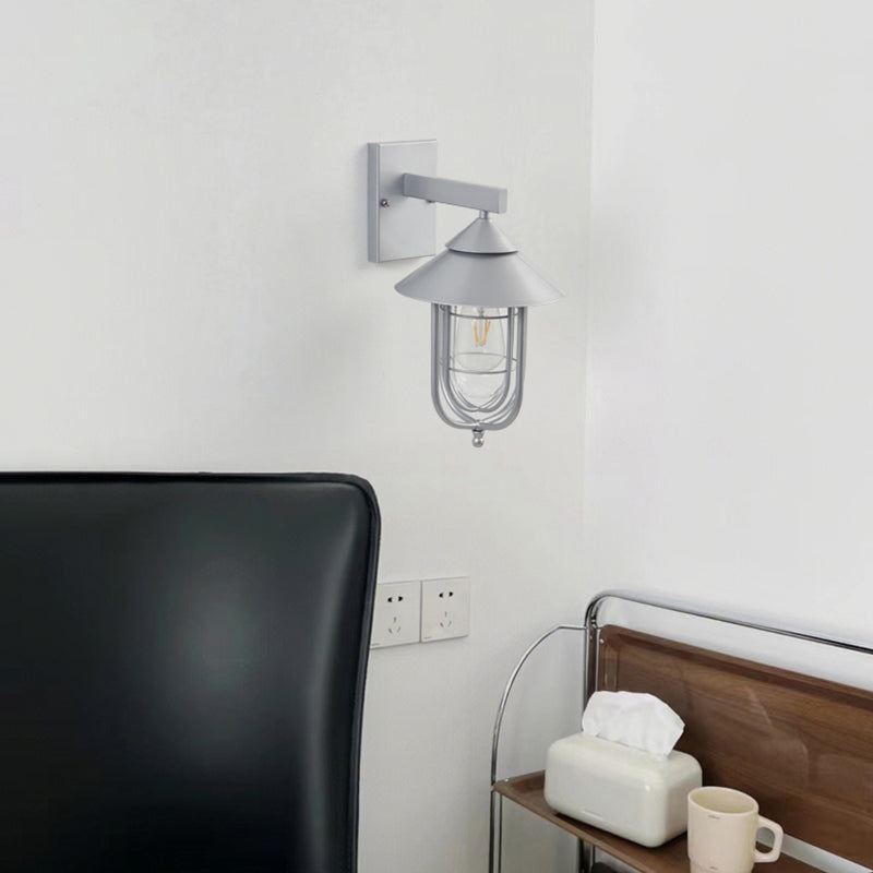 Industrial Metal Wall Sconce Cone Shape Wall Light with Glass Shade for Courtyard