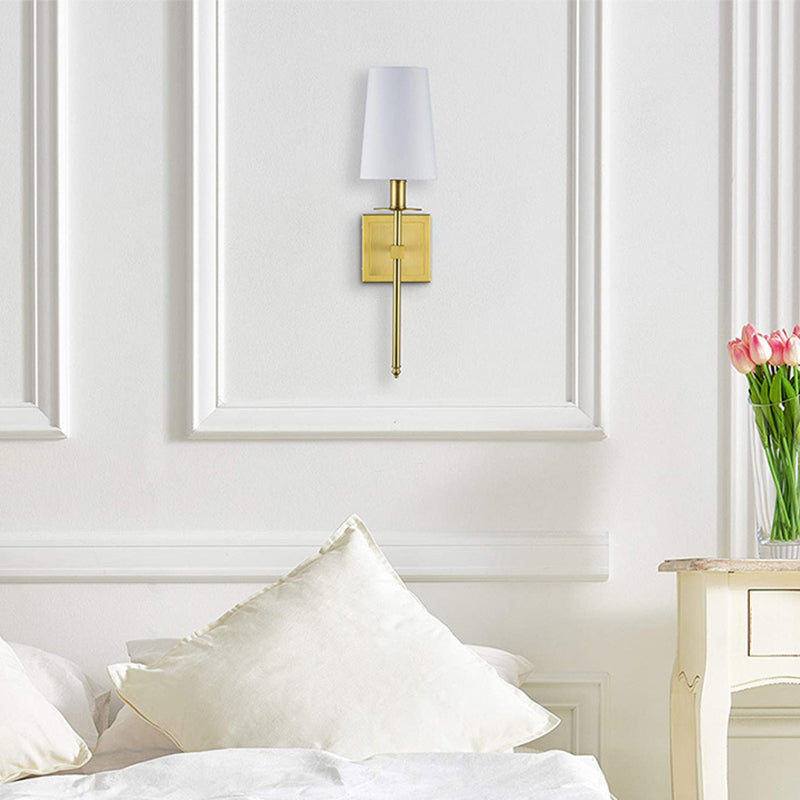 Iron and Fabric Wall Sconce Post Modern 1 - Light Wall Lighting Fixture with White Shade