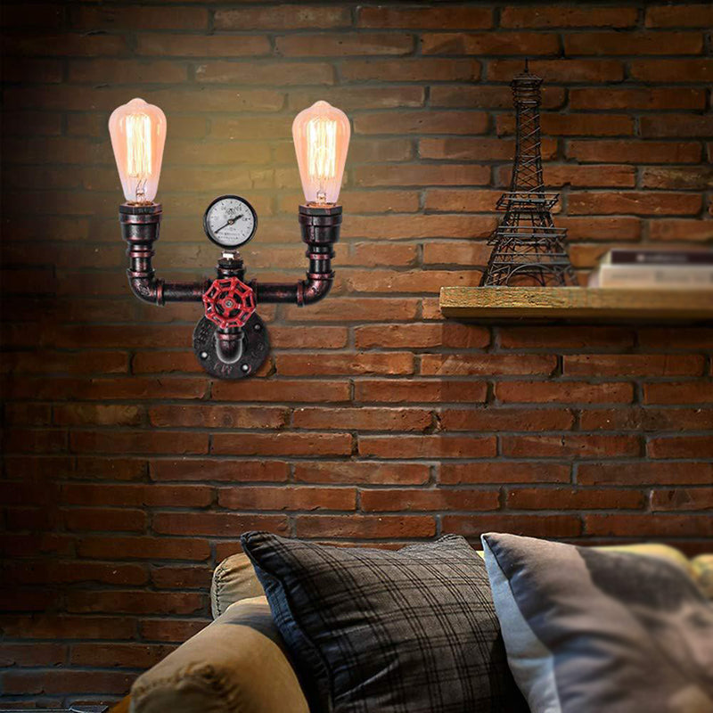 Rust Industrial Metal Wall Sconce Pipe Shape Wall Light for Living Room