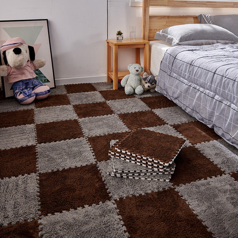 Modern Carpet Floor Tile Plush Cut Interlocking Non-Skid Tiles and Carpet