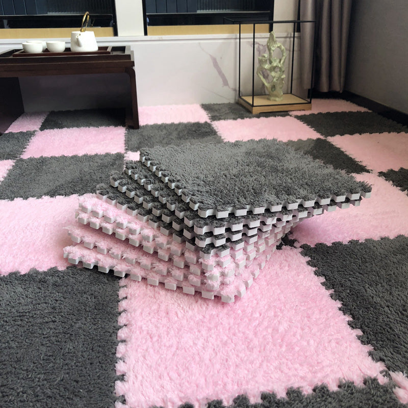 Modern Carpet Floor Tile Plush Cut Interlocking Non-Skid Tiles and Carpet