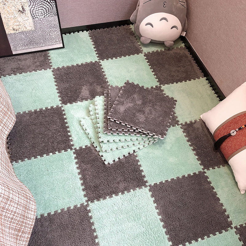 Modern Carpet Floor Tile Plush Cut Interlocking Non-Skid Tiles and Carpet