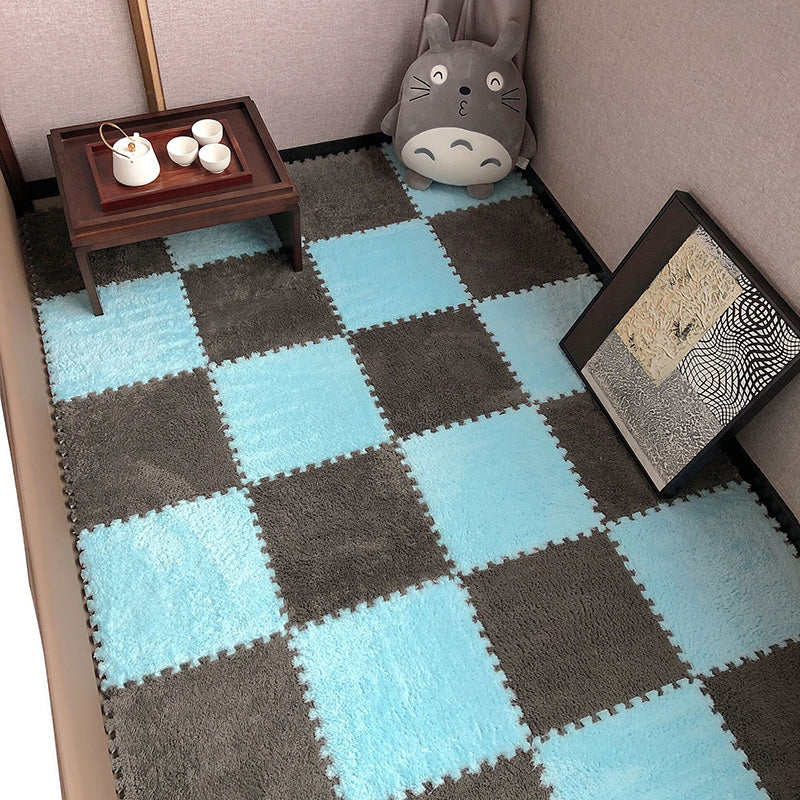 Modern Carpet Floor Tile Plush Cut Interlocking Non-Skid Tiles and Carpet